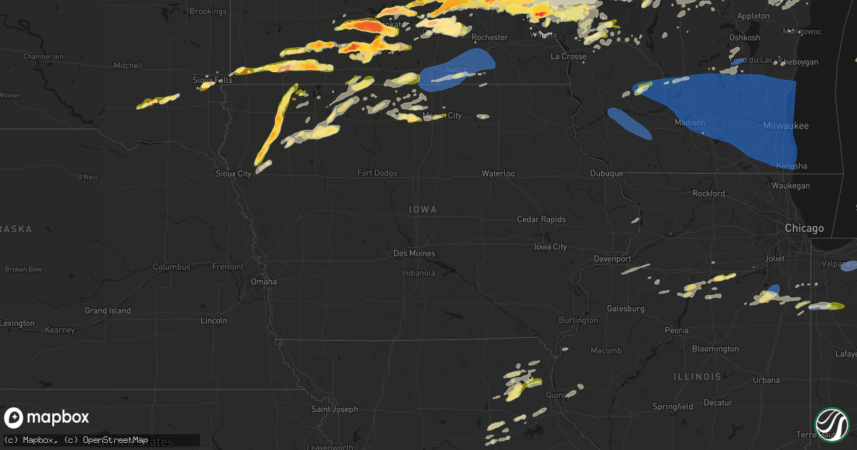 Hail map in Iowa on April 13, 2026