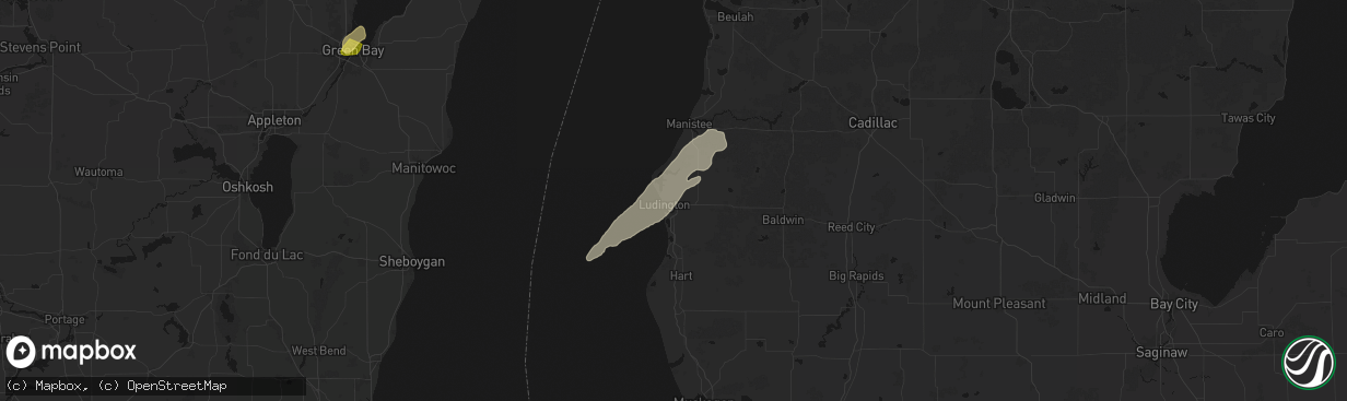 Hail map in Ludington, MI on April 13, 2026