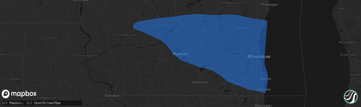 Hail map in Madison, WI on April 13, 2026