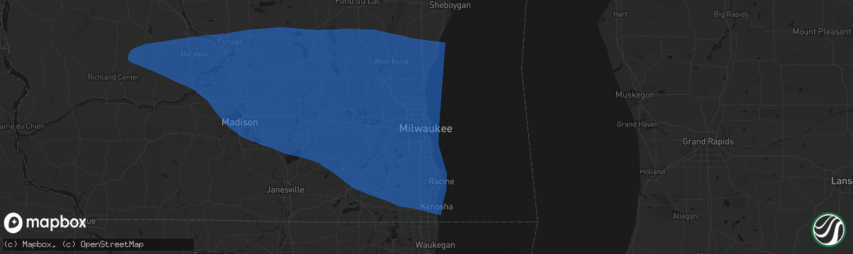Hail map in Milwaukee, WI on April 13, 2026