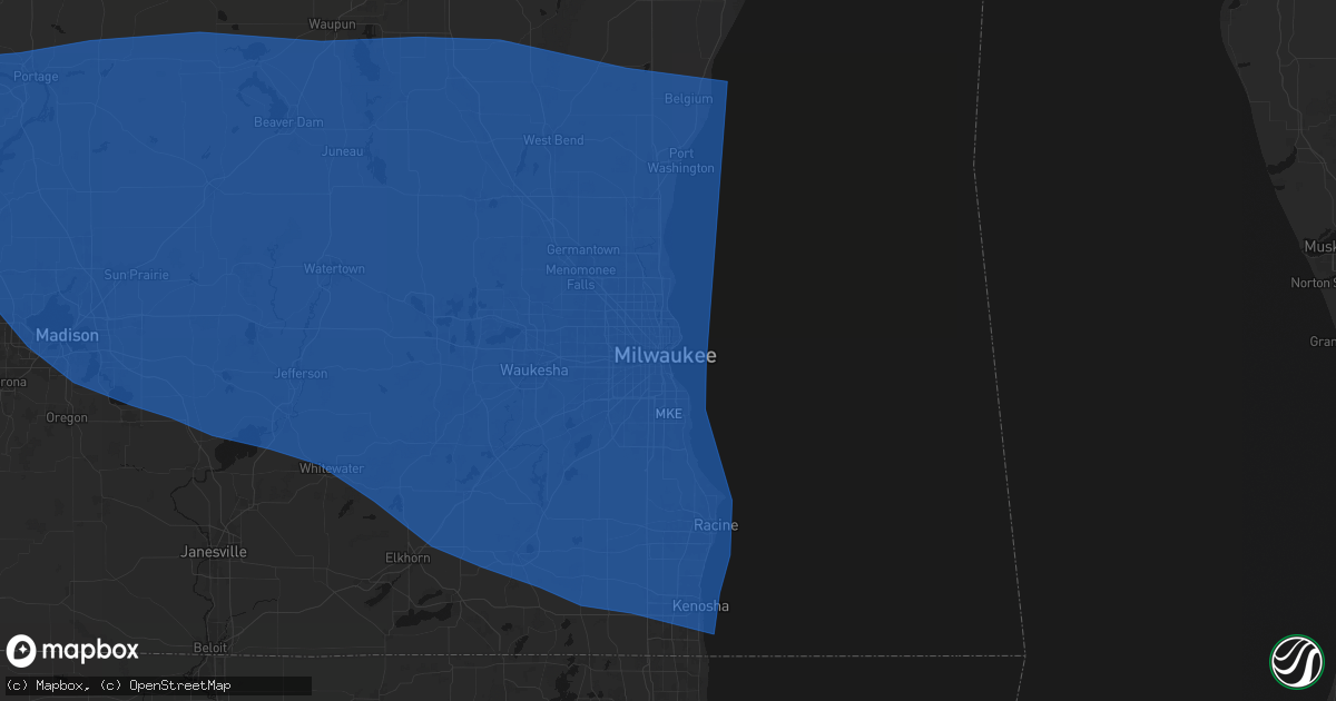 Hail map in Milwaukee, WI on April 13, 2026