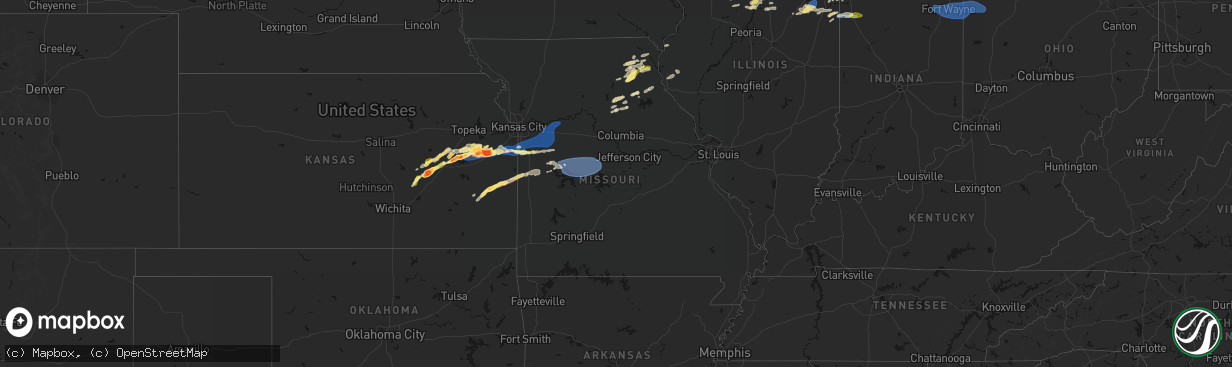 Hail map in Missouri on April 13, 2026