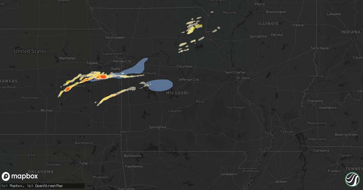 Hail map in Missouri on April 13, 2026