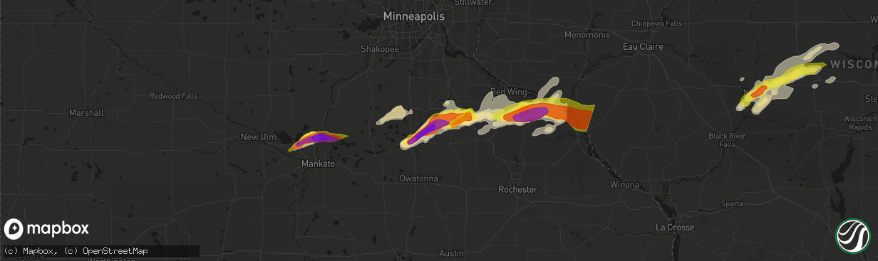 Hail map in Nerstrand, MN on April 13, 2026