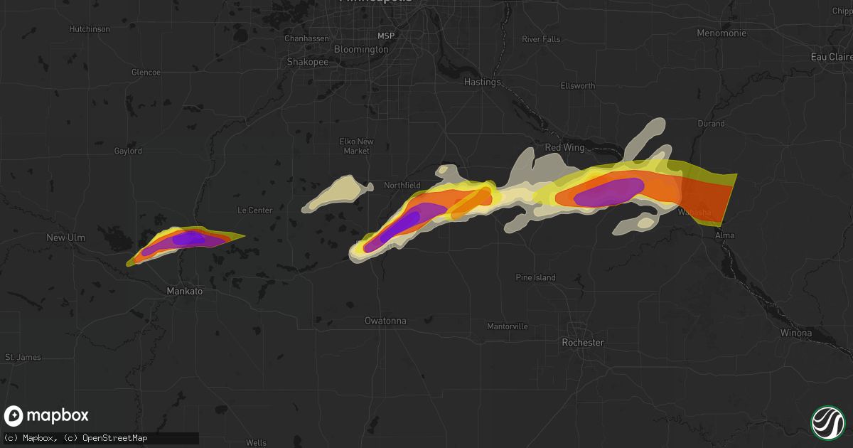 Hail map in Nerstrand, MN on April 13, 2026