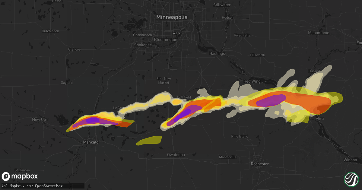 Hail map in Northfield, MN on April 13, 2026