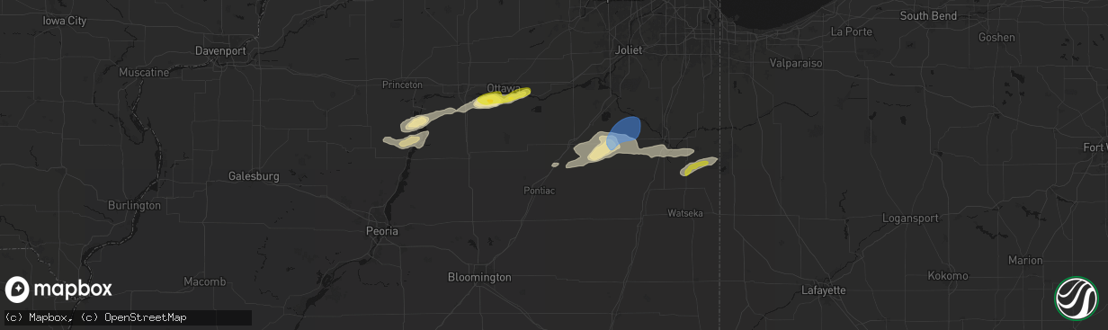 Hail map in Odell, IL on April 13, 2026