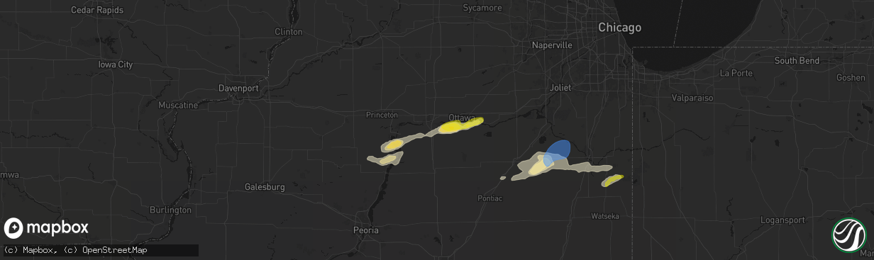Hail map in Oglesby, IL on April 13, 2026