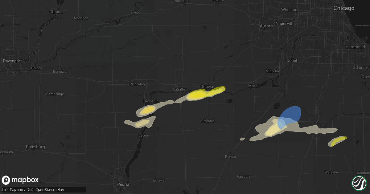 Hail map in Oglesby, IL on April 13, 2026