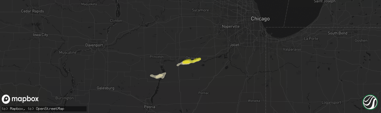 Hail map in Ottawa, IL on April 13, 2026
