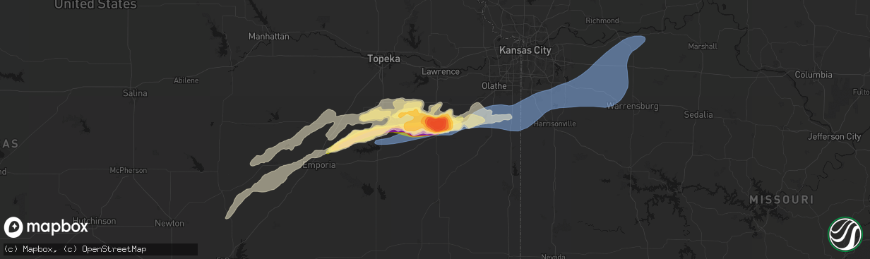 Hail map in Ottawa, KS on April 13, 2026