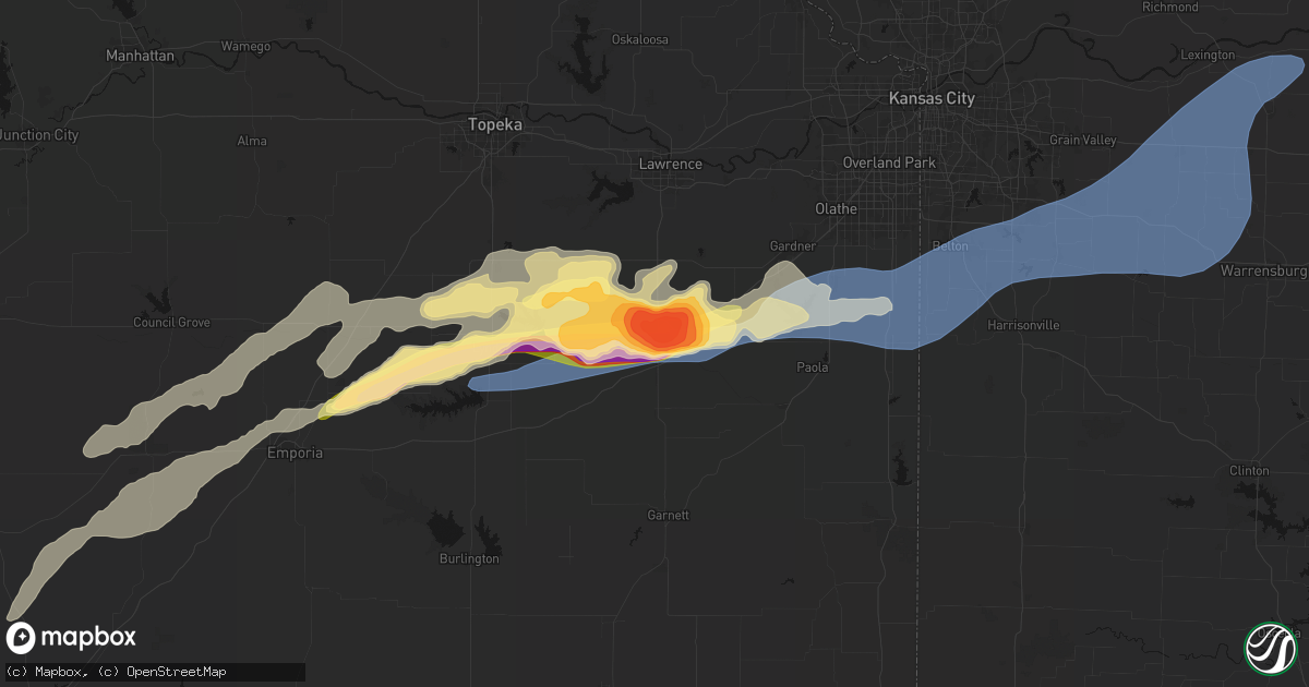 Hail map in Ottawa, KS on April 13, 2026