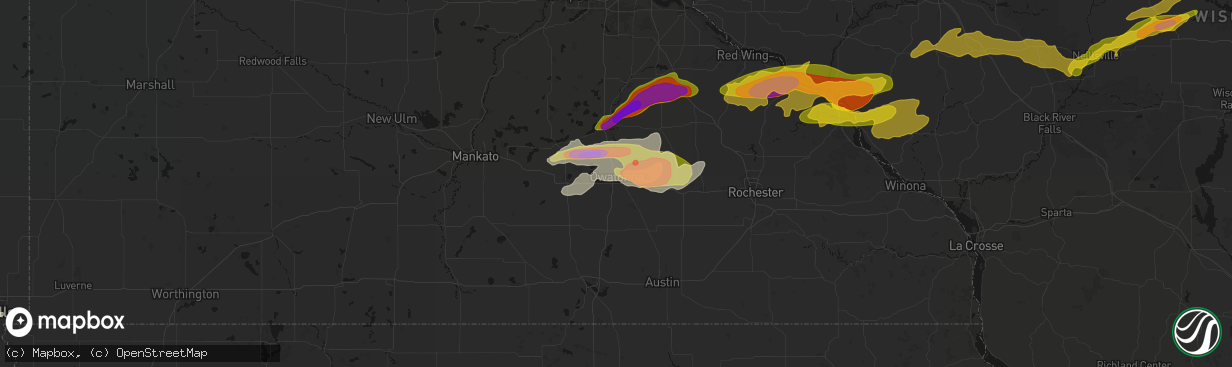 Hail map in Owatonna, MN on April 13, 2026