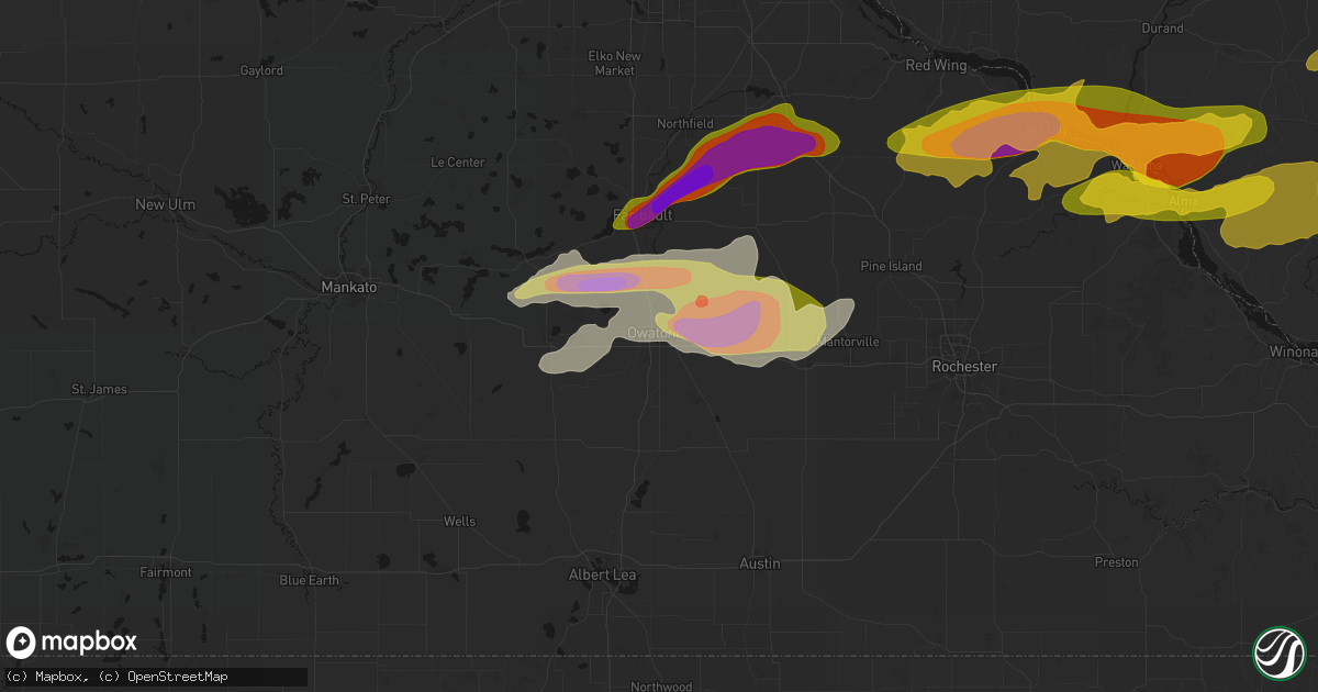 Hail map in Owatonna, MN on April 13, 2026