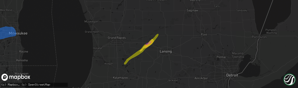 Hail map in Portland, MI on April 13, 2026
