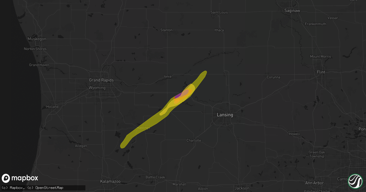 Hail map in Portland, MI on April 13, 2026