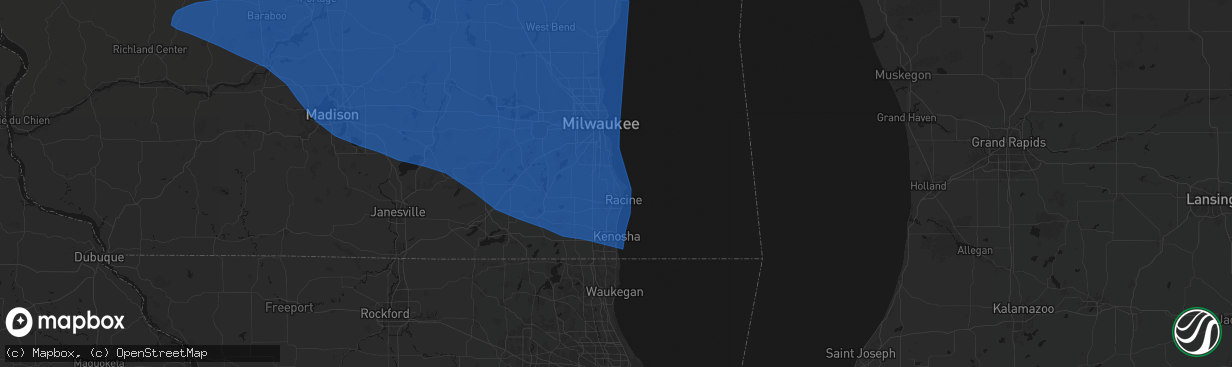 Hail map in Racine, WI on April 13, 2026