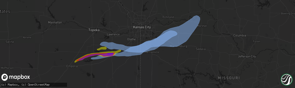 Hail map in Raymore, MO on April 13, 2026