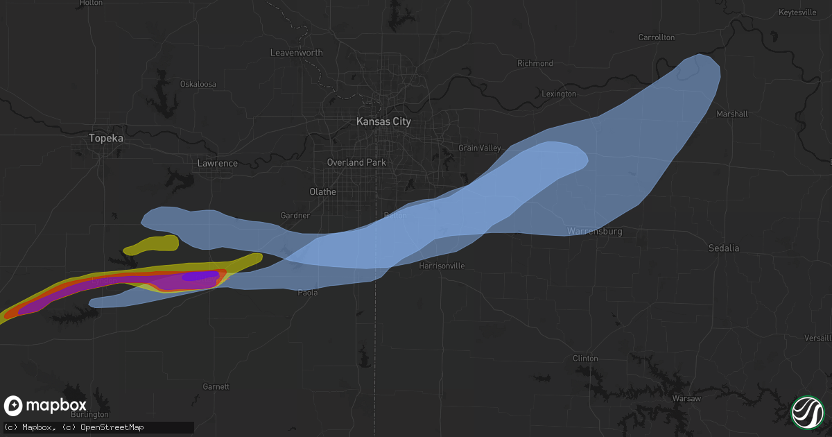 Hail map in Raymore, MO on April 13, 2026