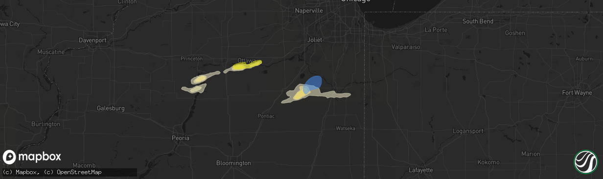 Hail map in Reddick, IL on April 13, 2026