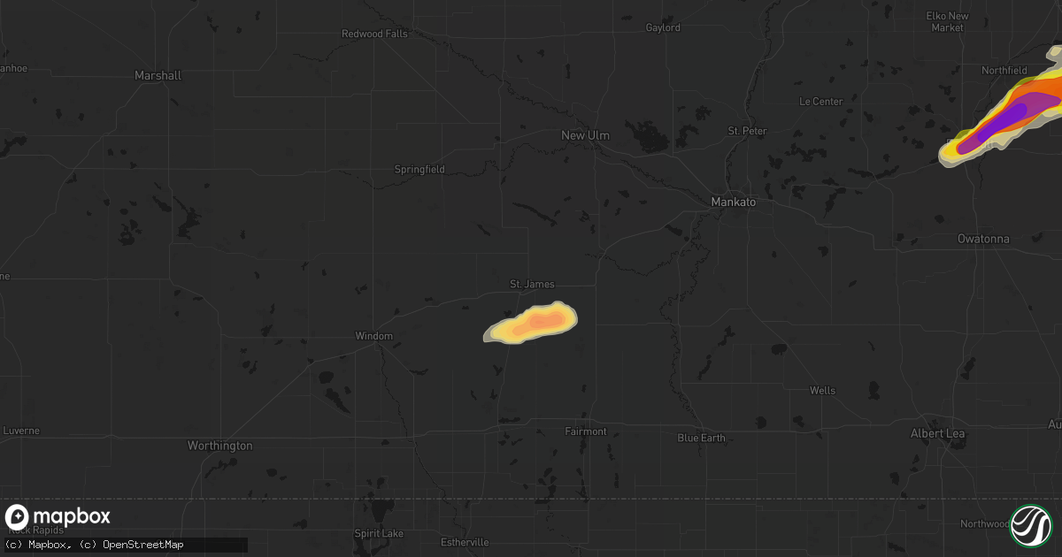 Hail map in Saint James, MN on April 13, 2026