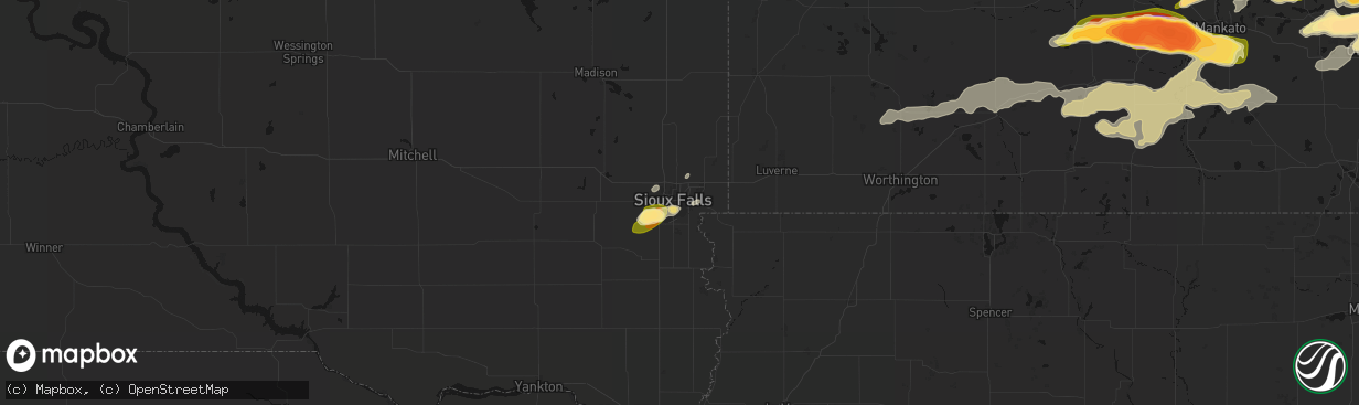 Hail map in Sioux Falls, SD on April 13, 2026