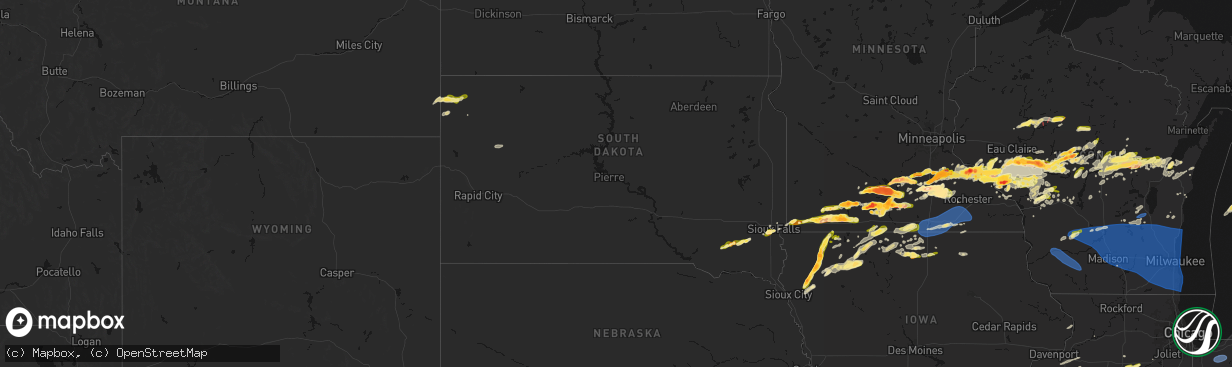 Hail map in South Dakota on April 13, 2026