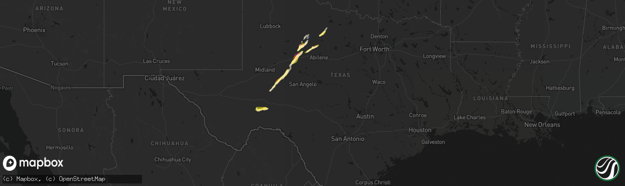 Hail map in Texas on April 13, 2026