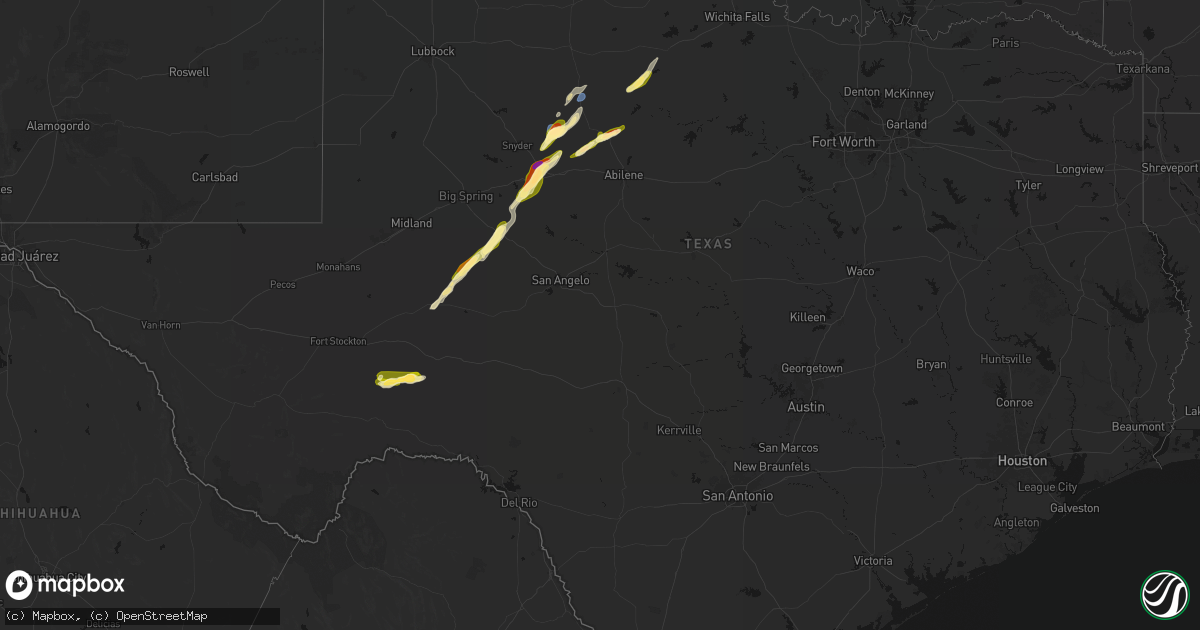 Hail map in Texas on April 13, 2026