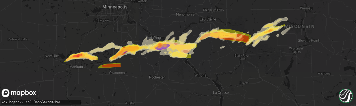 Hail map in Wabasha, MN on April 13, 2026