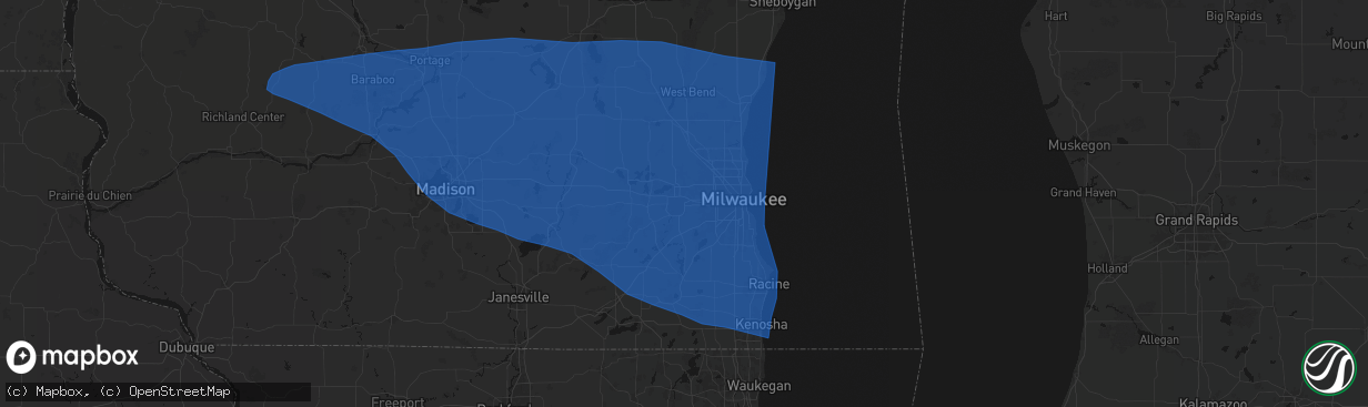 Hail map in Waukesha, WI on April 13, 2026
