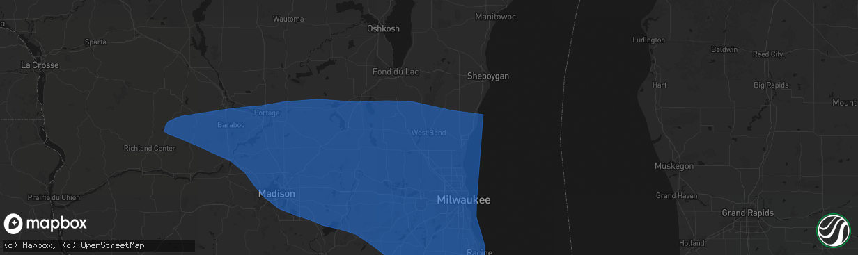 Hail map in West Bend, WI on April 13, 2026