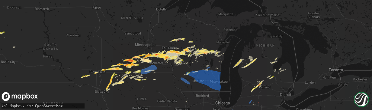 Hail map in Wisconsin on April 13, 2026