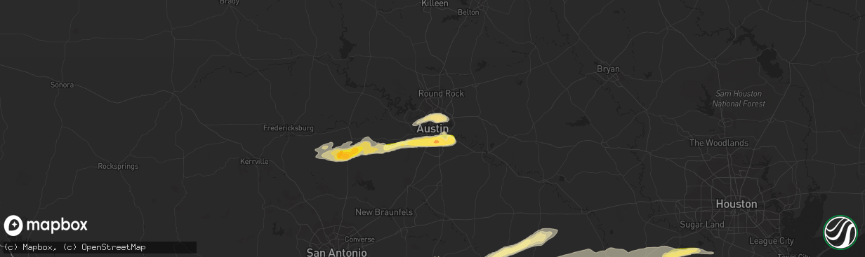 Hail map in Austin, TX on April 14, 2014