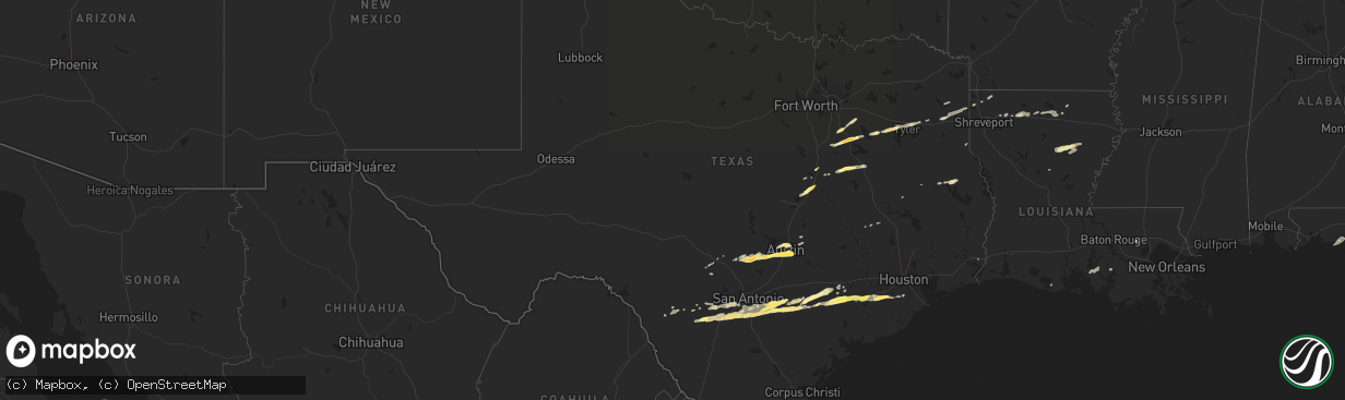 Hail map in Texas on April 14, 2014