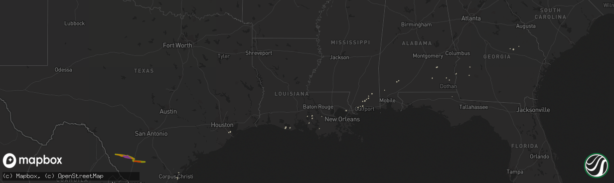 Hail map in Louisiana on April 14, 2015