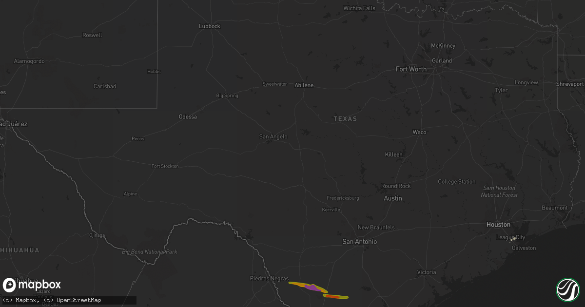 Hail map in Texas on April 14, 2015