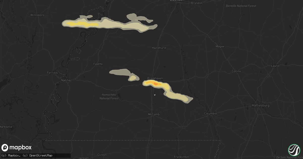 Hail map in Brookhaven, MS on April 14, 2016