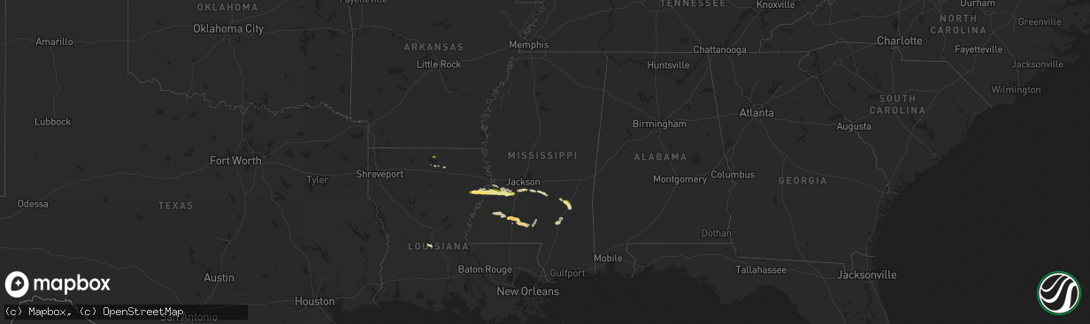 Hail map in Mississippi on April 14, 2016