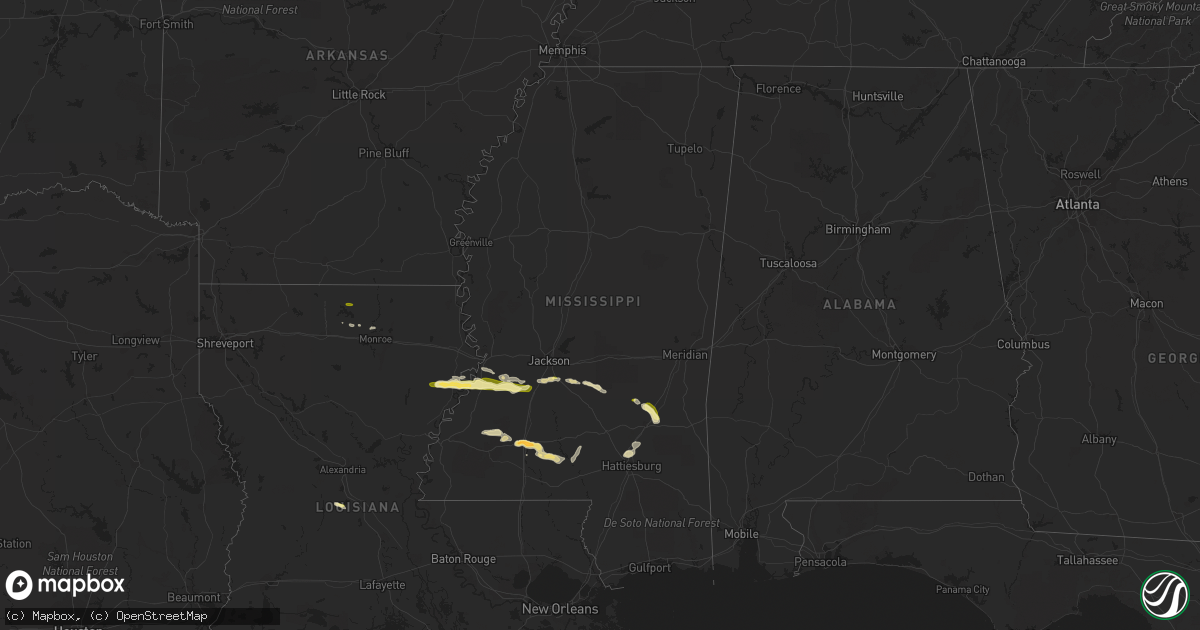 Hail map in Mississippi on April 14, 2016