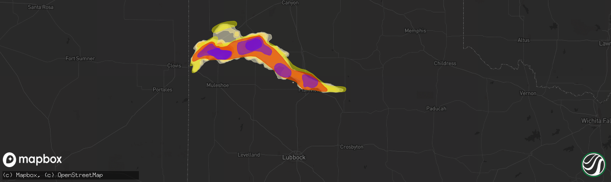 Hail map in Plainview, TX on April 14, 2017