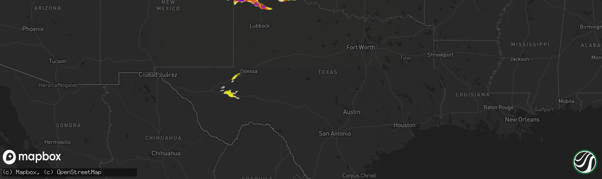 Hail map in Texas on April 14, 2017