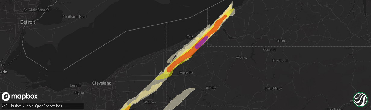 Hail map in Edinboro, PA on April 14, 2019