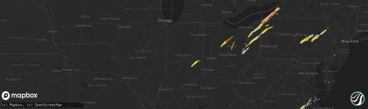 Hail map in Indiana on April 14, 2019