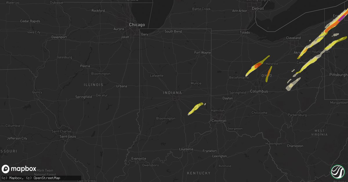 Hail map in Indiana on April 14, 2019