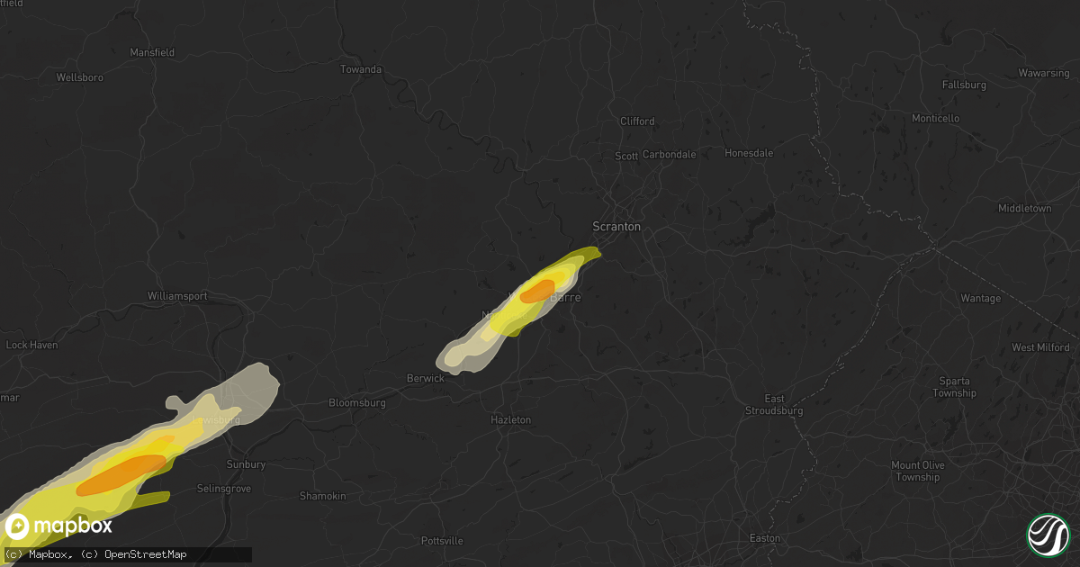 Hail map in Kingston, PA on April 14, 2019