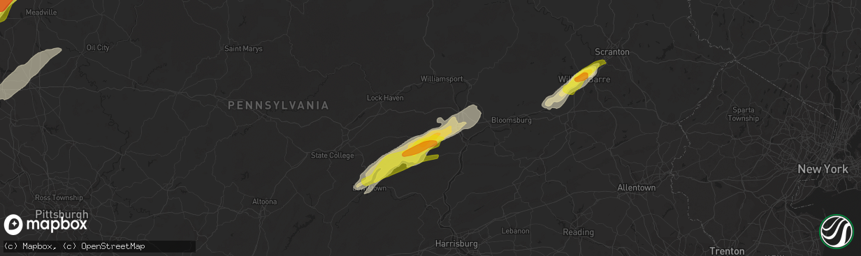 Hail map in Mifflinburg, PA on April 14, 2019