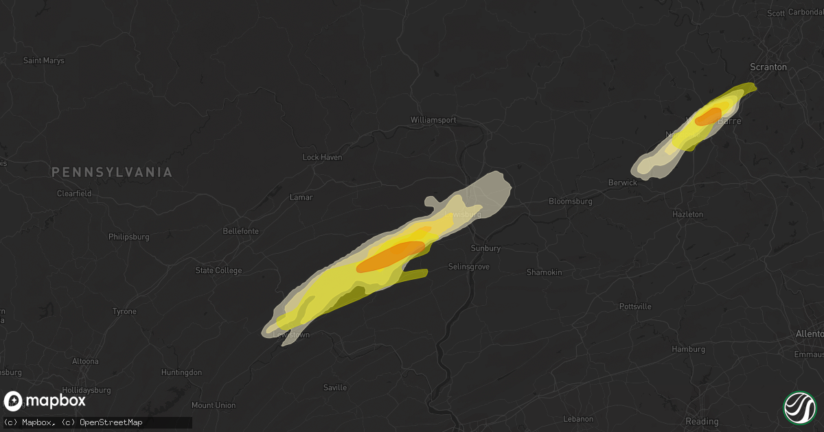 Hail map in Mifflinburg, PA on April 14, 2019