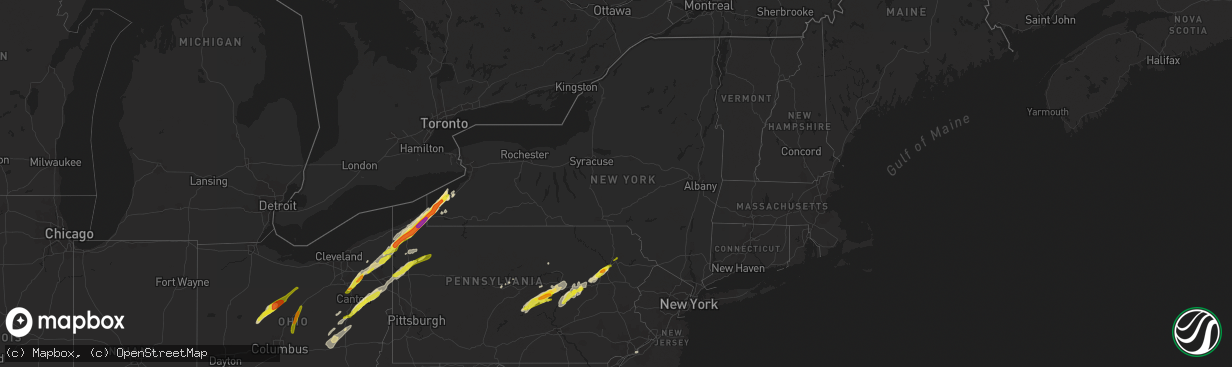 Hail map in New York on April 14, 2019