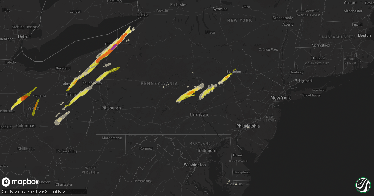 Hail map in Pennsylvania on April 14, 2019